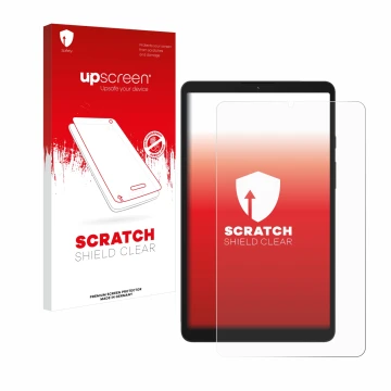 Parte frontale di una confezione del prodotto con il logo del marchio upscreen. Accanto è raffigurato il dispositivo Samsung G