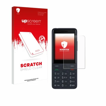 Parte frontale di una confezione del prodotto con il logo del marchio upscreen. Accanto è raffigurato il dispositivo TCL Oneto