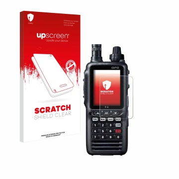Parte frontale di una confezione del prodotto con il logo del marchio upscreen. Accanto è raffigurato il dispositivo Yaesu FTA