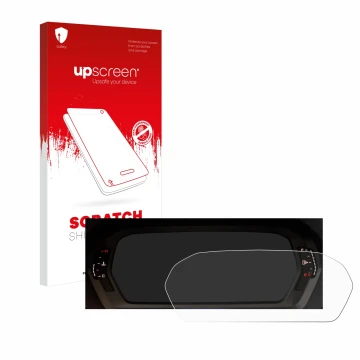 Parte frontale di una confezione del prodotto con il logo del marchio upscreen. Accanto è raffigurato il dispositivo Audi A3 2