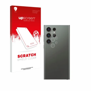 Parte frontale di una confezione del prodotto con il logo del marchio upscreen. Accanto è raffigurato il dispositivo Samsung G