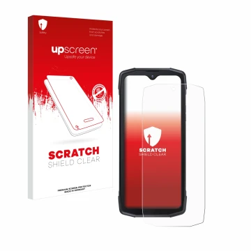 Parte frontale di una confezione del prodotto con il logo del marchio upscreen. Accanto è raffigurato il dispositivo Cubot Kin