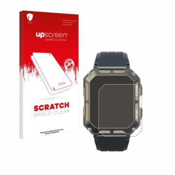 Parte frontale di una confezione del prodotto con il logo del marchio upscreen. Accanto è raffigurato il dispositivo Blackview