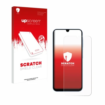 Parte frontale di una confezione del prodotto con il logo del marchio upscreen. Accanto è raffigurato il dispositivo Samsung G