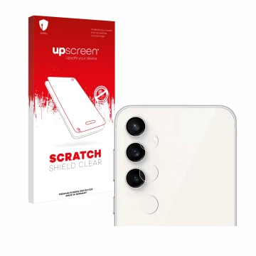 Parte frontale di una confezione del prodotto con il logo del marchio upscreen. Accanto è raffigurato il dispositivo Samsung G