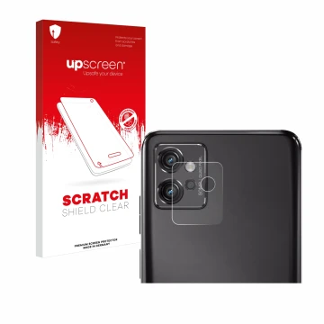 Parte frontale di una confezione del prodotto con il logo del marchio upscreen. Accanto è raffigurato il dispositivo Motorola 