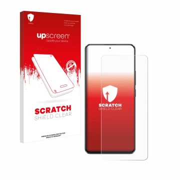 Parte frontale di una confezione del prodotto con il logo del marchio upscreen. Accanto è raffigurato il dispositivo Xiaomi Po