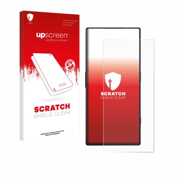 Parte frontale di una confezione del prodotto con il logo del marchio upscreen. Accanto è raffigurato il dispositivo ZTE Nubia