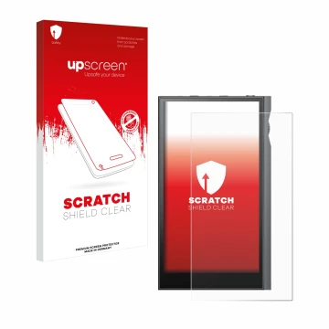 Parte frontale di una confezione del prodotto con il logo del marchio upscreen. Accanto è raffigurato il dispositivo Astell&Ke