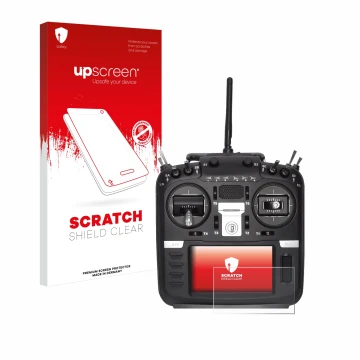 Parte frontale di una confezione del prodotto con il logo del marchio upscreen. Accanto è raffigurato il dispositivo Radiomast