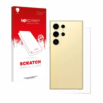 Parte frontale di una confezione del prodotto con il logo del marchio upscreen. Accanto è raffigurato il dispositivo Samsung G
