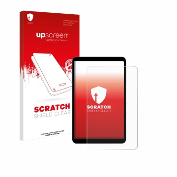 Parte frontale di una confezione del prodotto con il logo del marchio upscreen. Accanto è raffigurato il dispositivo Alldocube