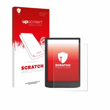 Parte frontale di una confezione del prodotto con il logo del marchio upscreen. Accanto è raffigurato il dispositivo Vivlio In