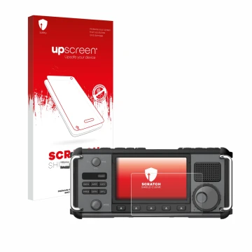 Parte frontale di una confezione del prodotto con il logo del marchio upscreen. Accanto è raffigurato il dispositivo Xiegu X62