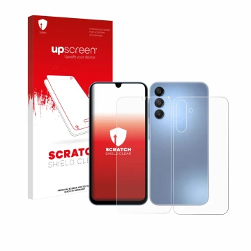 Parte frontale di una confezione del prodotto con il logo del marchio upscreen. Accanto è raffigurato il dispositivo Samsung G