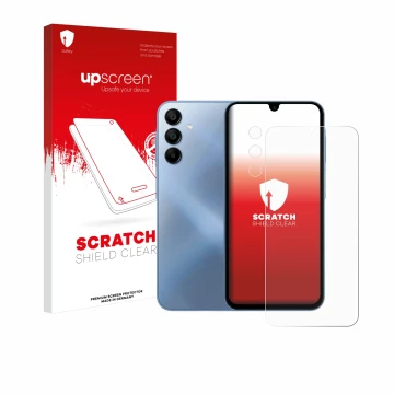 Parte frontale di una confezione del prodotto con il logo del marchio upscreen. Accanto è raffigurato il dispositivo Samsung G