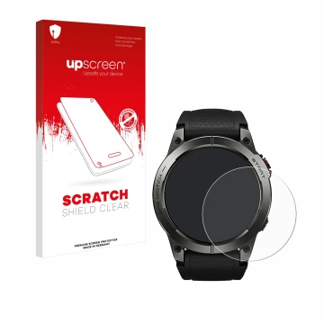 Parte frontale di una confezione del prodotto con il logo del marchio upscreen. Accanto è raffigurato il dispositivo Zeblaze S