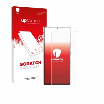 Parte frontale di una confezione del prodotto con il logo del marchio upscreen. Accanto è raffigurato il dispositivo Nubia Z60