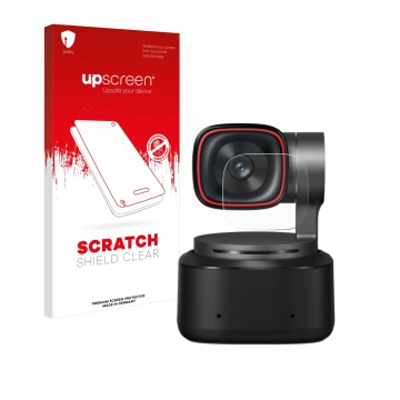 Parte frontale di una confezione del prodotto con il logo del marchio upscreen. Accanto è raffigurato il dispositivo OBSBOT Ti