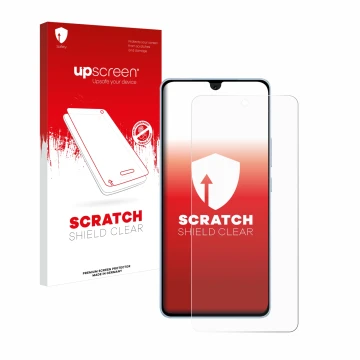 Parte frontale di una confezione del prodotto con il logo del marchio upscreen. Accanto è raffigurato il dispositivo Vivo iQOO