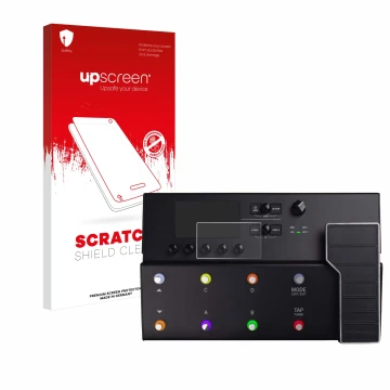 Parte frontale di una confezione del prodotto con il logo del marchio upscreen. Accanto è raffigurato il dispositivo Line 6 PO