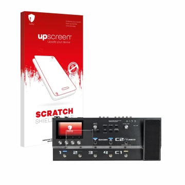 Parte frontale di una confezione del prodotto con il logo del marchio upscreen. Accanto è raffigurato il dispositivo Boss GX-1