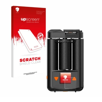 Parte frontale di una confezione del prodotto con il logo del marchio upscreen. Accanto è raffigurato il dispositivo Storz & B