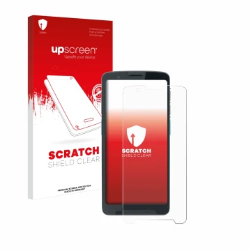 Parte frontale di una confezione del prodotto con il logo del marchio upscreen. Accanto è raffigurato il dispositivo Unitech E