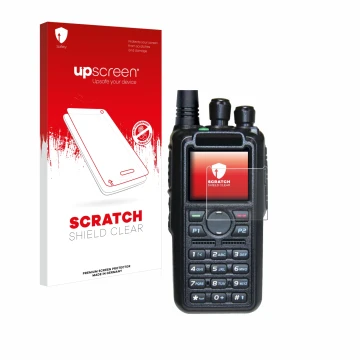 Parte frontale di una confezione del prodotto con il logo del marchio upscreen. Accanto è raffigurato il dispositivo AnyTone A