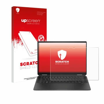 Parte frontale di una confezione del prodotto con il logo del marchio upscreen. Accanto è raffigurato il dispositivo HP Spectr
