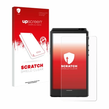 Parte frontale di una confezione del prodotto con il logo del marchio upscreen. Accanto è raffigurato il dispositivo Hiby R6 I