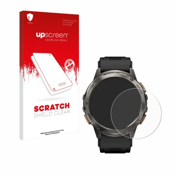 Parte frontale di una confezione del prodotto con il logo del marchio upscreen. Accanto è raffigurato il dispositivo Kospet Ta