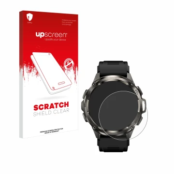 Parte frontale di una confezione del prodotto con il logo del marchio upscreen. Accanto è raffigurato il dispositivo Kospet Ta