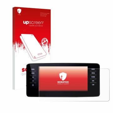 Parte frontale di una confezione del prodotto con il logo del marchio upscreen. Accanto è raffigurato il dispositivo Skoda Kam