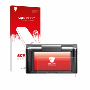 Parte frontale di una confezione del prodotto con il logo del marchio upscreen. Accanto è raffigurato il dispositivo Revopoint