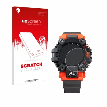 Parte frontale di una confezione del prodotto con il logo del marchio upscreen. Accanto è raffigurato il dispositivo Casio G-S