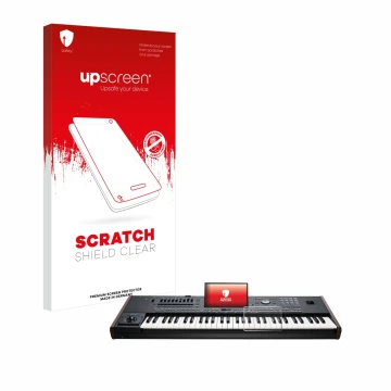 Parte frontale di una confezione del prodotto con il logo del marchio upscreen. Accanto è raffigurato il dispositivo KORG Pa5X