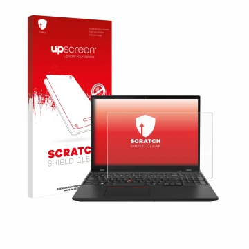 Parte frontale di una confezione del prodotto con il logo del marchio upscreen. Accanto è raffigurato il dispositivo Lenovo Th