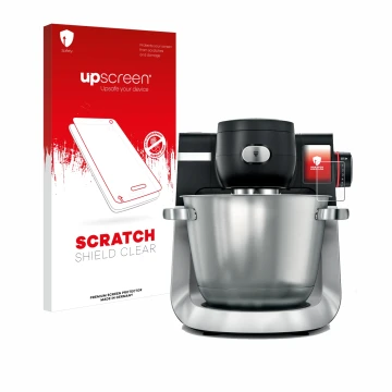 Parte frontale di una confezione del prodotto con il logo del marchio upscreen. Accanto è raffigurato il dispositivo Bosch MUM