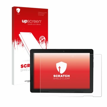 Parte frontale di una confezione del prodotto con il logo del marchio upscreen. Accanto è raffigurato il dispositivo MEDION E1