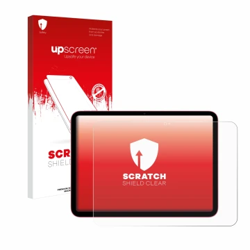 Parte frontale di una confezione del prodotto con il logo del marchio upscreen. Accanto è raffigurato il dispositivo Apple iPa