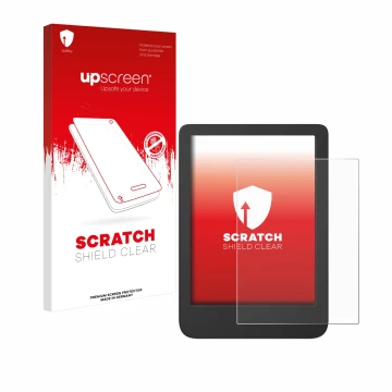 Parte frontale di una confezione del prodotto con il logo del marchio upscreen. Accanto è raffigurato il dispositivo Tolino Sh