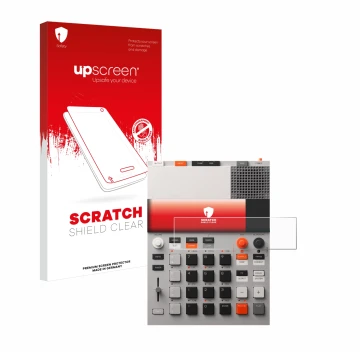 Parte frontale di una confezione del prodotto con il logo del marchio upscreen. Accanto è raffigurato il dispositivo Teenage E