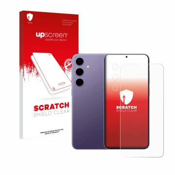 Parte frontale di una confezione del prodotto con il logo del marchio upscreen. Accanto è raffigurato il dispositivo Samsung G