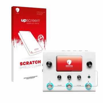 Parte frontale di una confezione del prodotto con il logo del marchio upscreen. Accanto è raffigurato il dispositivo Hotone Am