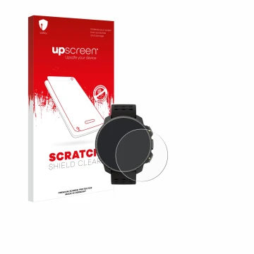 Parte frontale di una confezione del prodotto con il logo del marchio upscreen. Accanto è raffigurato il dispositivo Suunto Ve