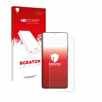 Parte frontale di una confezione del prodotto con il logo del marchio upscreen. Accanto è raffigurato il dispositivo Xiaomi Po