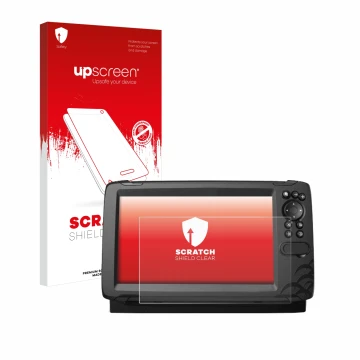 Parte frontale di una confezione del prodotto con il logo del marchio upscreen. Accanto è raffigurato il dispositivo Lowrance 