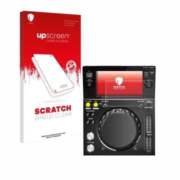 Parte frontale di una confezione del prodotto con il logo del marchio upscreen. Accanto è raffigurato il dispositivo Pioneer X