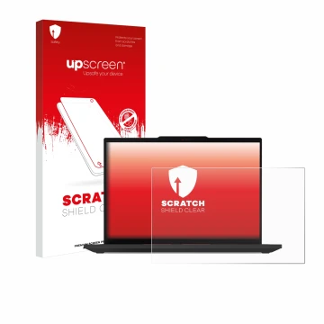 Parte frontale di una confezione del prodotto con il logo del marchio upscreen. Accanto è raffigurato il dispositivo Lenovo Th